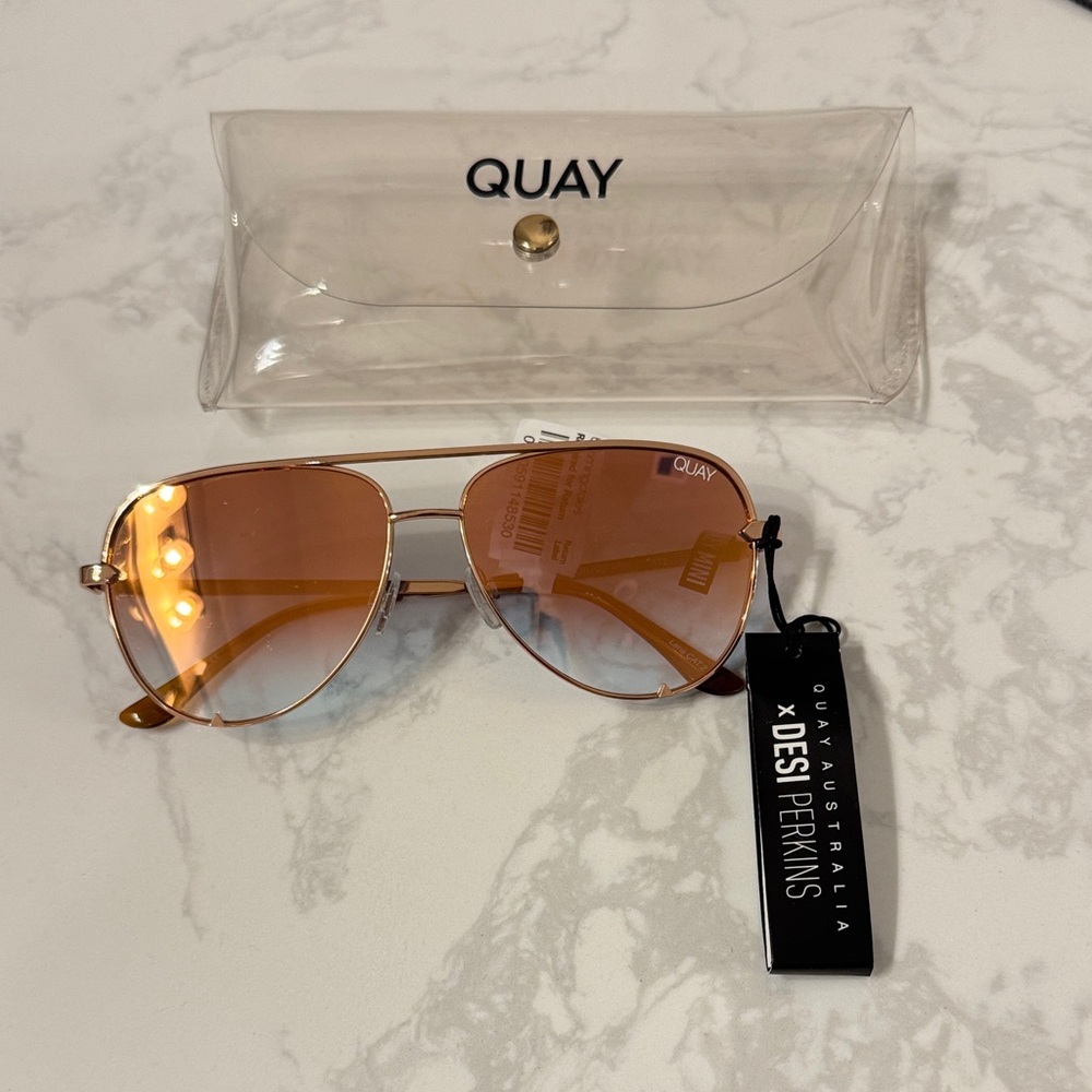 Quay Australia Rose Gold High Key Mini Desi Perkins Aviator Sunglasses